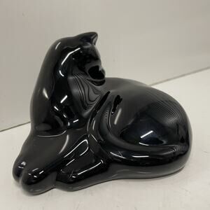 Baccarat Black Cat Grooming Figurine, Crystal Signed Stamped Figure Paper Weight